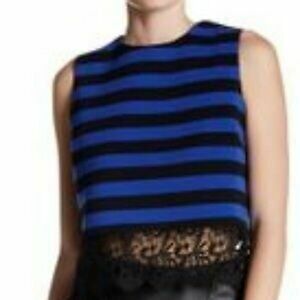 English Factory Blue and Black Lace Hem Crop Top